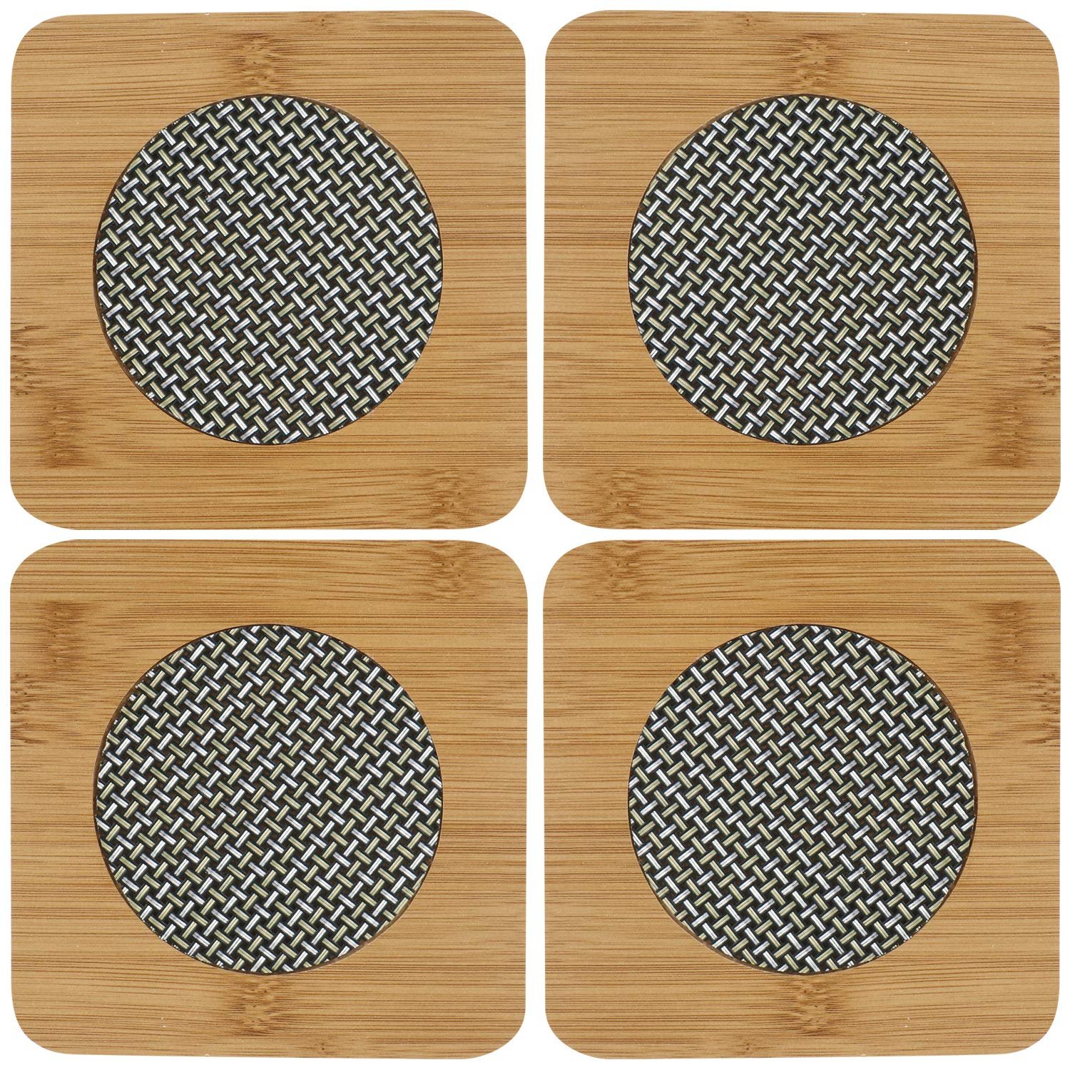 HOKIPO® Eco-Friendly Bamboo Wooden Coasters for Home Pan Pot Holder for Dining Table Heat Pad for Kitchen – Pack of 4 (AR2922)