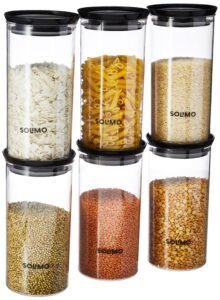 Amazon Brand – Solimo Plastic Storage Jar and Container Set I Air Tight & BPA Free Containers For Kitchen Storage Set I Grocery Kitchen Container Set I Multipurpose Jar, 1400 Ml Each, Set 6, Black