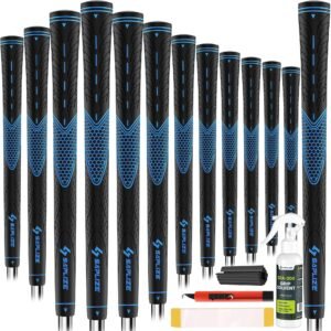 SAPLIZE Golf Grips Set of 13 with Complete Regripping Kit, Standard Size, Rubber Golf Club Grips, Blue