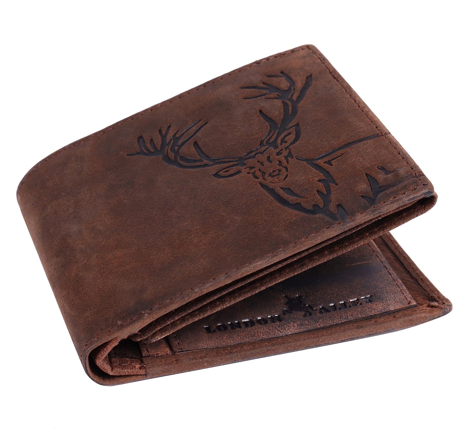 LONDON ALLEY Elk Vintage Brown Leather Wallet for Men, 6 Card Slot | RFID Blocking