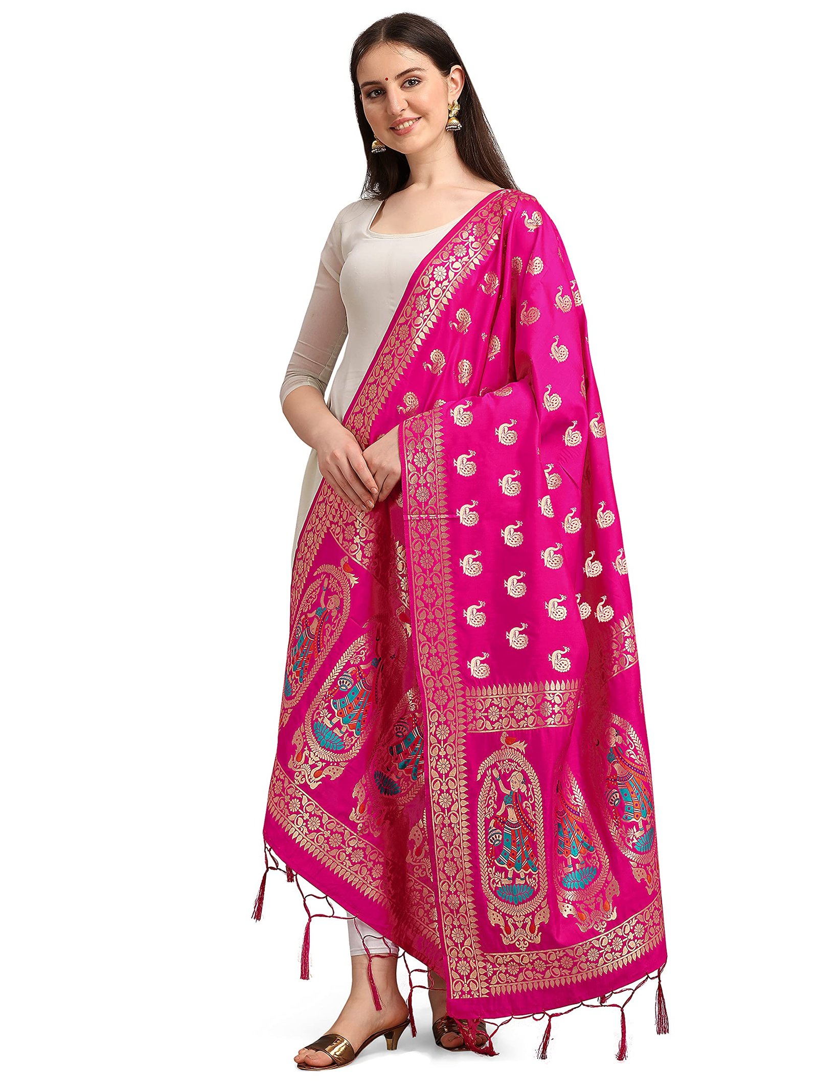 DEVANGI Women’s Woven Banarasi Silk Zari Dupatta/Chunni, Width 1 Meter, Length 2.5 Meter