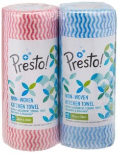 Amazon Brand – Presto! Non-Woven Kitchen Towel Roll | 160 Pulls | Blue & Red Kitchen Cloth | 80 Pulls X 2 Rolls | Food Safe | Lint-free and Residue-Free | Washable and Reusable | Highly Absorbent