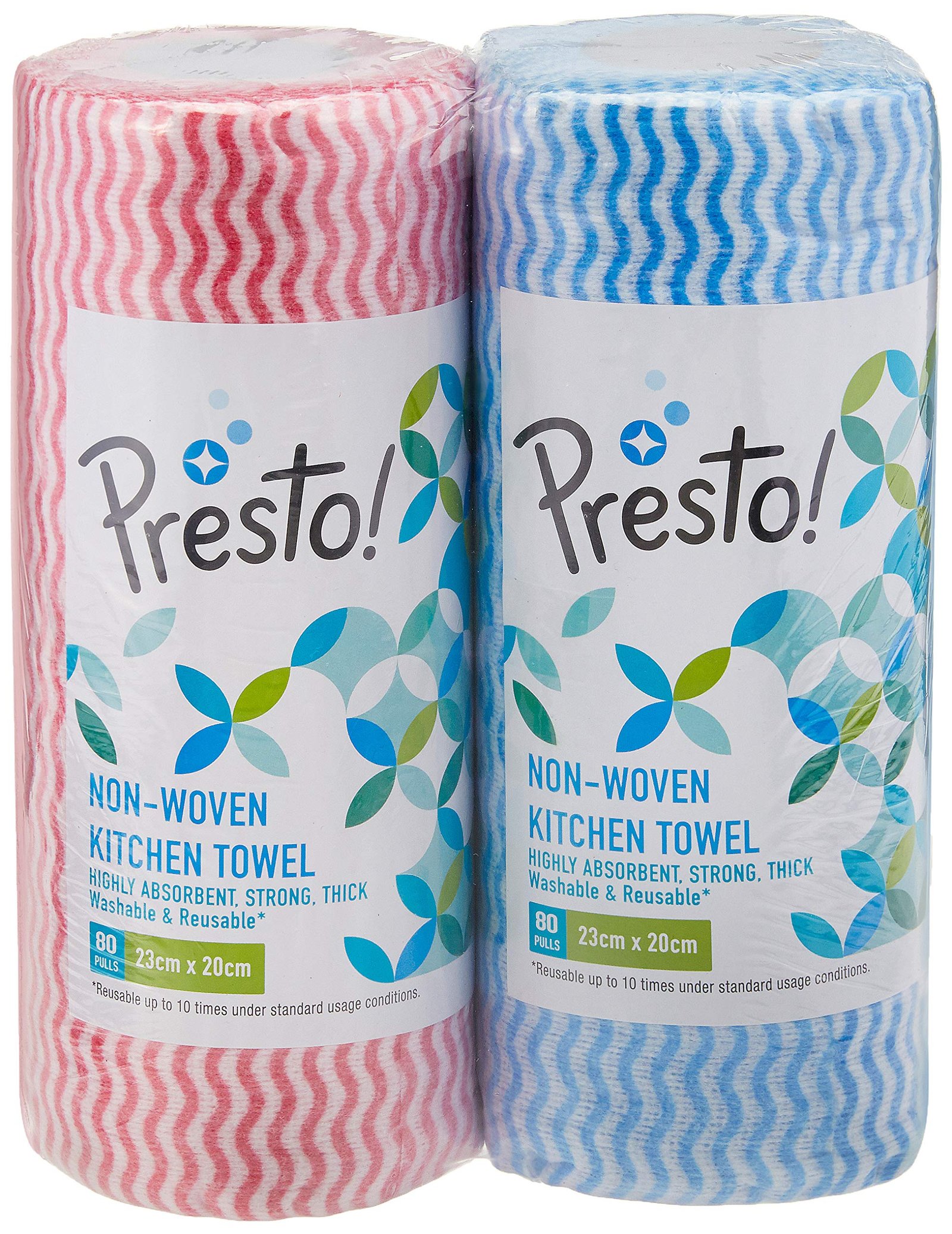 Amazon Brand – Presto! Non-Woven Kitchen Towel Roll | 160 Pulls | Blue & Red Kitchen Cloth | 80 Pulls X 2 Rolls | Food Safe | Lint-free and Residue-Free | Washable and Reusable | Highly Absorbent