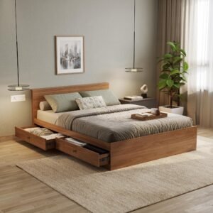 Wakefit Bed | 1 Yr Warranty | Bed Queen Size, Comes with Drawer Side Storage, Noise-Free, Density: 680–750 kg/m³ (Taurus 78 x 60 – Columbian Walnut)