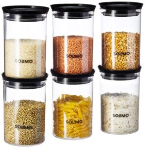 Amazon Brand – Solimo Plastic Storage Jar and Container Set I Air Tight & BPA Free Containers For Kitchen Storage Set I Grocery Kitchen Container Set I Multipurpose Jar, 900 Ml Each, Set 6, Black