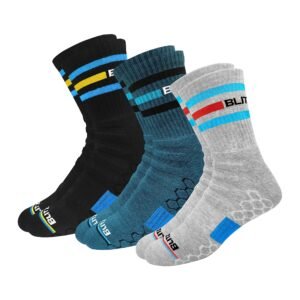 BLITZSOX Hi-Tech Performance Athletic Crew Length Socks (Tennis, Badminton, Running, Gym & Indoor Training), Pack of 3