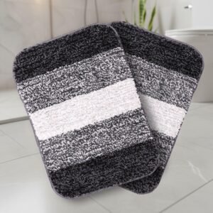 SARAL HOME EASY LIVING Microfiber Striped Rectangle Shaped Anti-Skid Bath Mats | Soft & Super Absorbent Mats for Shower | Washable, Non-Slip & Quick-Drying Mats, 35×50 CM | Pack of 2 (Black)