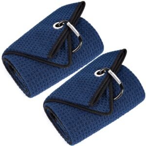 Mile High Life Tri-fold Golf Towel Microfiber Fabric | Waffle Pattern | Heavy Duty Carabiner Clip | 14 Color Options