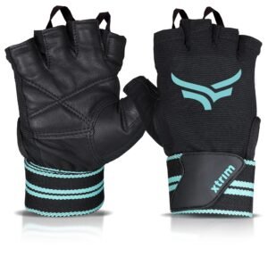 XTRIM xMacho Unisex Gym Gloves with Wrist Support Strap, Medium, Blue-Black