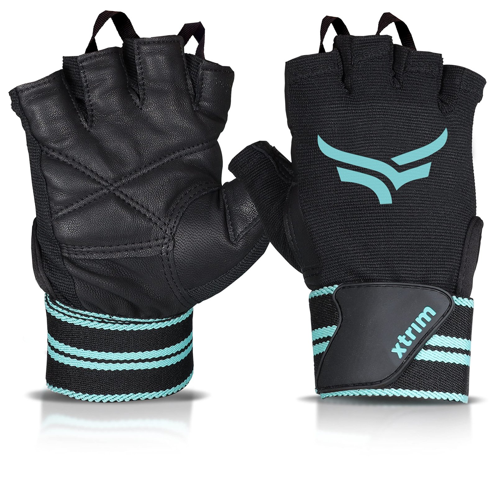 XTRIM xMacho Unisex Gym Gloves with Wrist Support Strap, Medium, Blue-Black