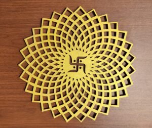 My Dream Carts Golden Round Decorative Wall Art Mdf Wooden Swastika Chakra For Temple, Living Room, Office, Hotel, Home Decor Items, Gift Item, Mandala Wall Hanging For House Decoration 15×15 CM