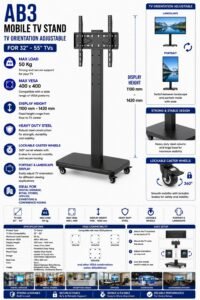 Mobile TV Stand with Orientation Adjustment for 32 Inch – 55 Inch TVs – AB3