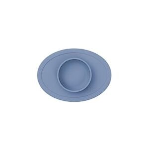 ezpz Tiny Bowl – 100% Food Grade Silicone Suction Bowl with Built-in Placemat for First Foods, Promotes Baby Self-Feeding, Non-Slip – Fits on All Highchair Trays – Microwave Safe – 6 Months+ (Indigo)