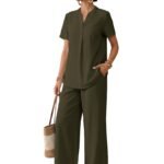 TOPLOT Women’s Co-ord Set | Stylish Matching Top & Bottom Set | Notch Neckline with Button Detail | Loose-Fit, Short-Sleeve Top with a Relaxed Silhouette |Ideal for Casual (5250)