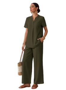 TOPLOT Women’s Co-ord Set | Stylish Matching Top & Bottom Set | Notch Neckline with Button Detail | Loose-Fit, Short-Sleeve Top with a Relaxed Silhouette |Ideal for Casual (5250)
