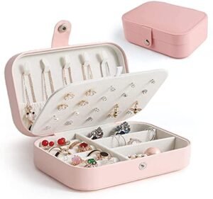 Leather Mini Jewelry Travel Case Small Travel Jewelry Organizer Portable Jewelry Box Travel Mini Storage Organizer Portable Display Storage Box For Rings Earrings Necklaces Gifts, Multicolor