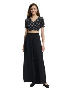 KOTTY Women’s Wide-Leg Trouser|Palazzo Pants|High Waist Flowy Trousers with Drawstring|Lightweight Casual & Travel Wear|Women Trousers Pants