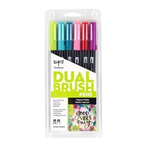 Tombow 56211 Dual Brush Pen Art Markers,Tropical,6-Pack. Blendable,Brush&Fine Tip Markers,Multi-coloured