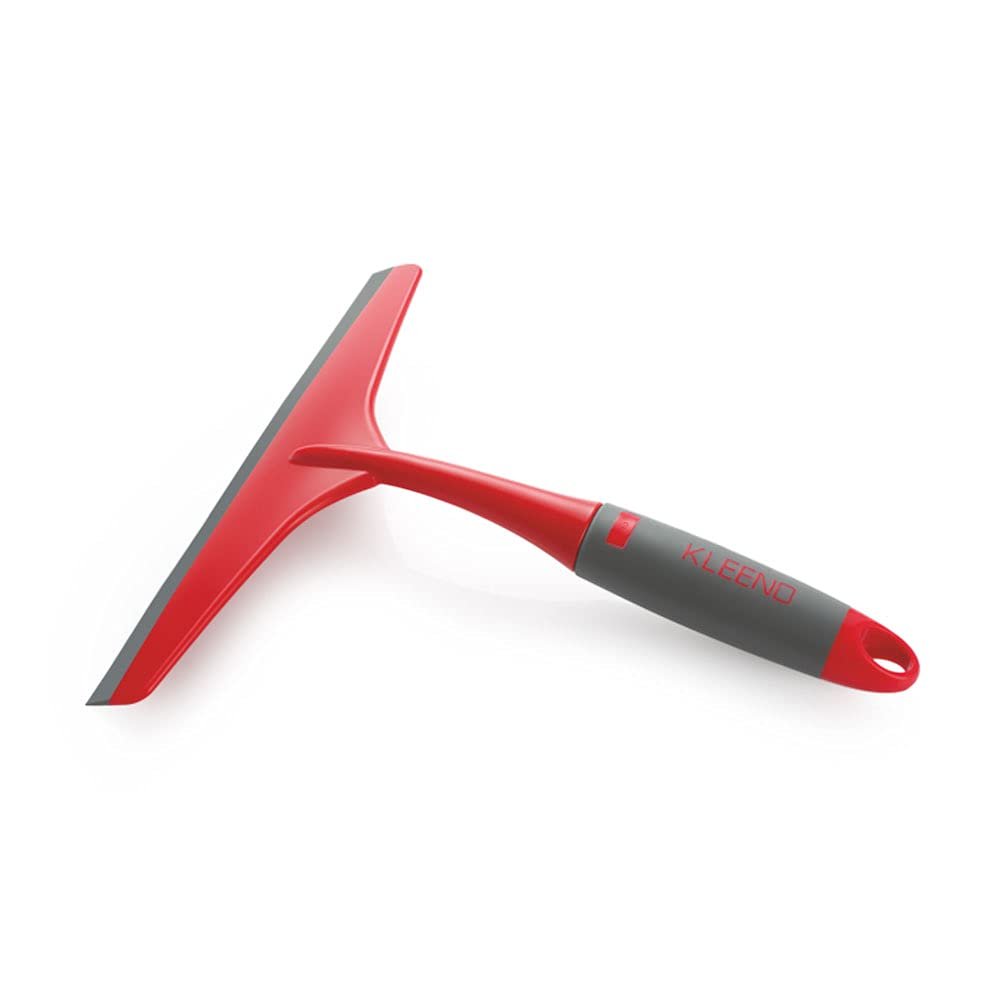 Cello Kleeno Platfrom and Glass Plastic Wiper | Featuring Dual-Purpose Design, Rubberised Handle for Comfortable Grip, Hanging Provision | Ideal for Home, Kitchen & Office | Red and Grey