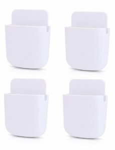 WALLLVIEW Pack of 4 ABS Plastic Wall Mounted Adhesive Remote Control Stand Mobile Phone Holder for Charging AC/TV Storage Box for All Smartphones| (Whiite), 20 X 12 X 3 cm