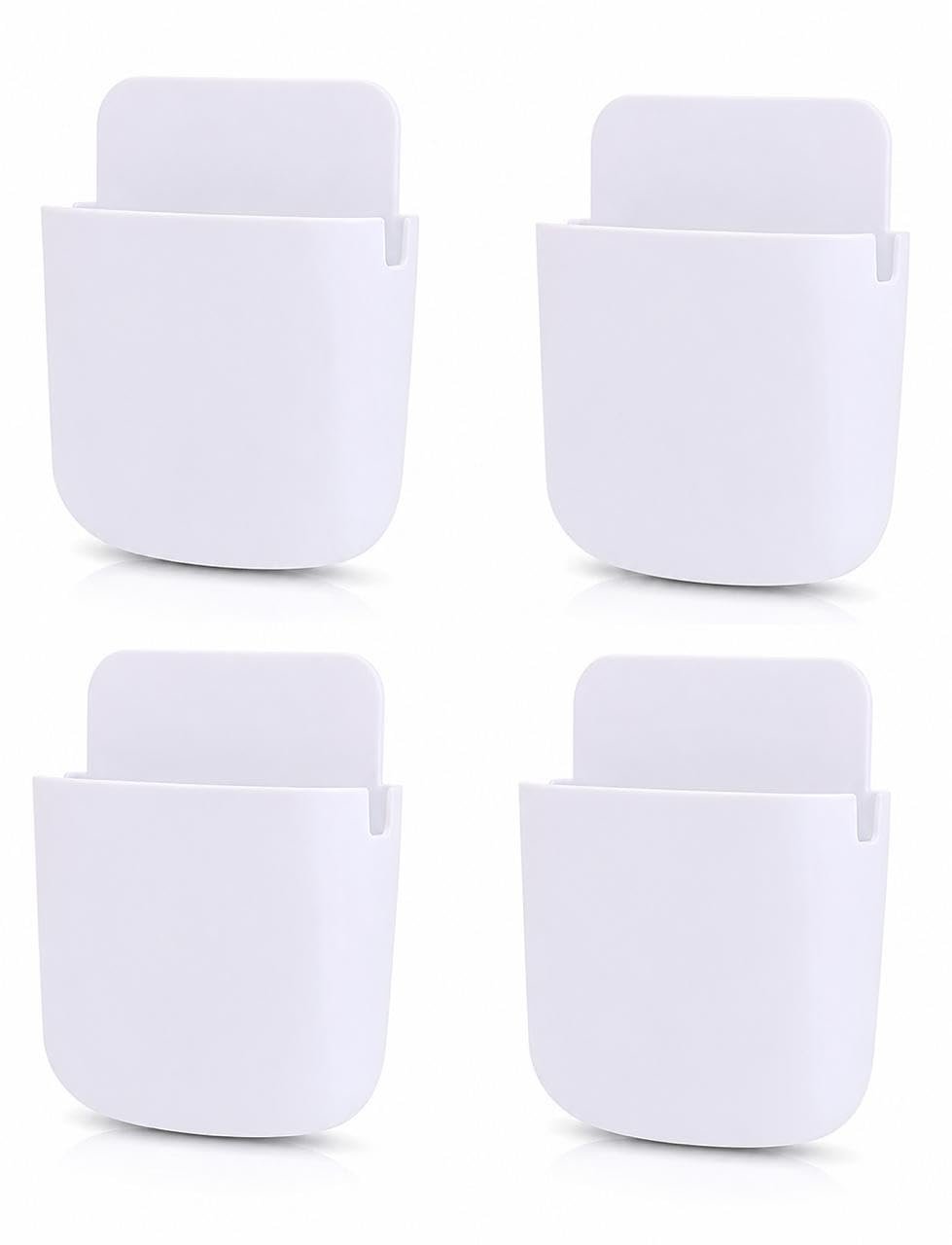 WALLLVIEW Pack of 4 ABS Plastic Wall Mounted Adhesive Remote Control Stand Mobile Phone Holder for Charging AC/TV Storage Box for All Smartphones| (Whiite), 20 X 12 X 3 cm