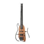 Donner HUSH X Electric Guitar Kit – Featherlight Headless Guitar, Great for Travel and Practice, Mahogany Solid Body with Easy Assemble Stands, Gig Bag, All Accessories, Natural