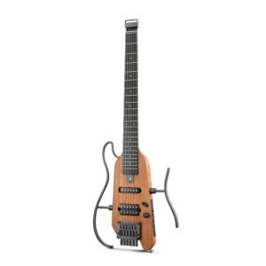 Donner HUSH X Electric Guitar Kit – Featherlight Headless Guitar, Great for Travel and Practice, Mahogany Solid Body with Easy Assemble Stands, Gig Bag, All Accessories, Natural