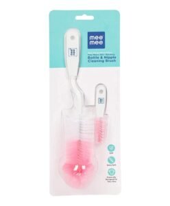 Mee Mee Nylon Bottle Brush with Nipple Cleaner | 360° Rotating Handle | High-Density Soft Bristles | BPA Free | Scratch-Free Cleaning | Non-Toxic | Easy Grip | Dishwasher Safe (Pink)