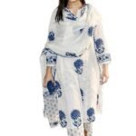 Nermosa Women’s Hand Block Floral Printed Straight Kurta Set with Palazzo Pants & Dupatta Ethnic Kurta Set for Casual Outings Day Events Summer Wear Festive