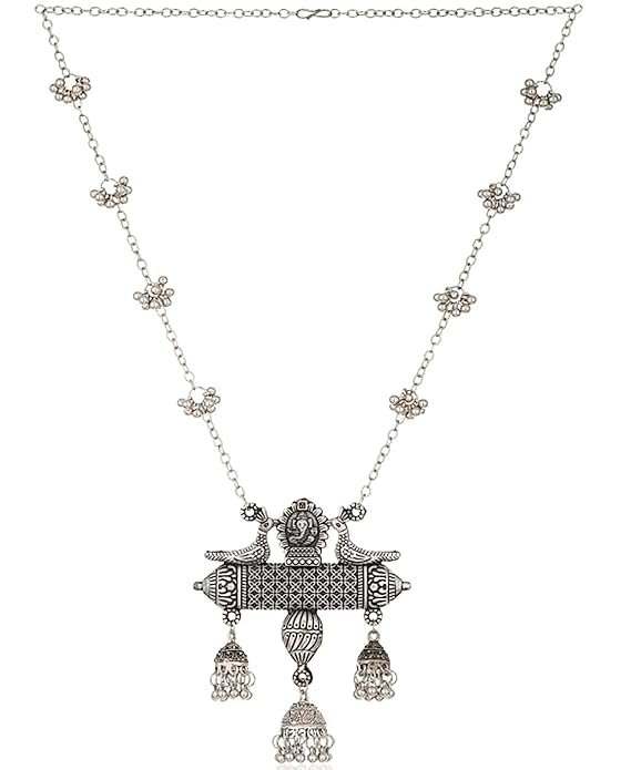 C&G INDIA Fashion Afghani Oxidised Silver Jewellery Stylish Antique Long Necklace Set for Women & Girls
