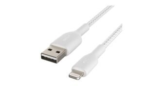 Belkin Apple Certified Lightning to USB A and Sync Tough Braided Cable for iPhone, iPad, Air Pods, 3.3 feet (1 meters) – White