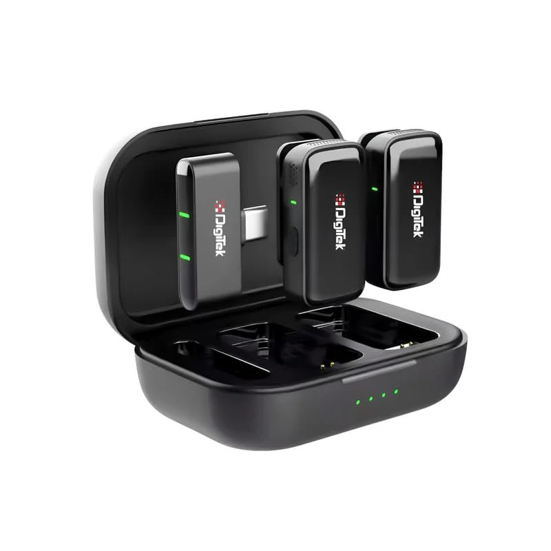 Digitek DWM 120 Wireless Microphone System, 2.4GHz Mic, Noise Reduction, 50m Range, 4.5Hr Battery, for iPhone & Android Smartphones, for Vlogging, Streaming & Interviews