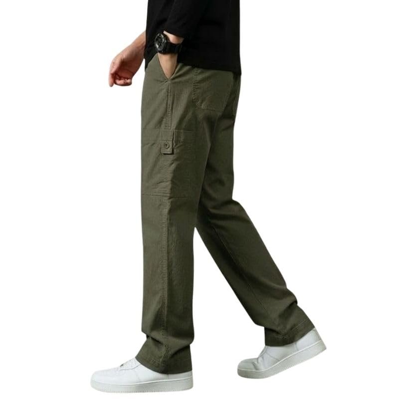 Cargo for Men | Cotton Cargo Pant | Lower for man | Elastic Drawstring Waist Straight Fit Bottoms | Comfortable Breathable Cargos for Casual, Office Wear