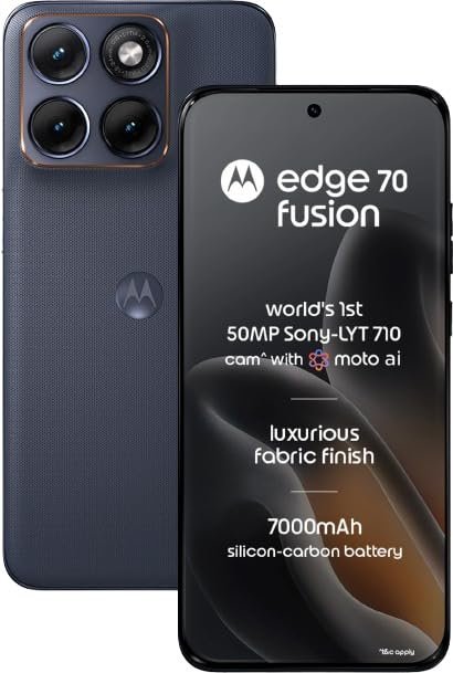 Motorola Edge 70 Fusion (Pantone Silhouette, 12GB RAM, 256GB Storage) | 6.78″ 144Hz AMOLED | Snapdragon 7s Gen 4 | 50MP OIS + 13MP Camera | 32MP Selfie | 7000mAh Battery | 68W TurboPower |