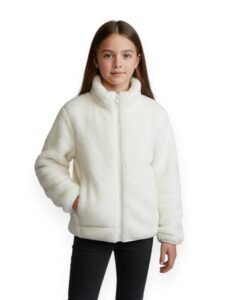 Alan Jones Clothing Girls Furry Fleece Full-Zip Jacket | Soft Fluffy Winter Wear | Cozy Warm Outerwear with Chin Guard & Easy Pull Zipper