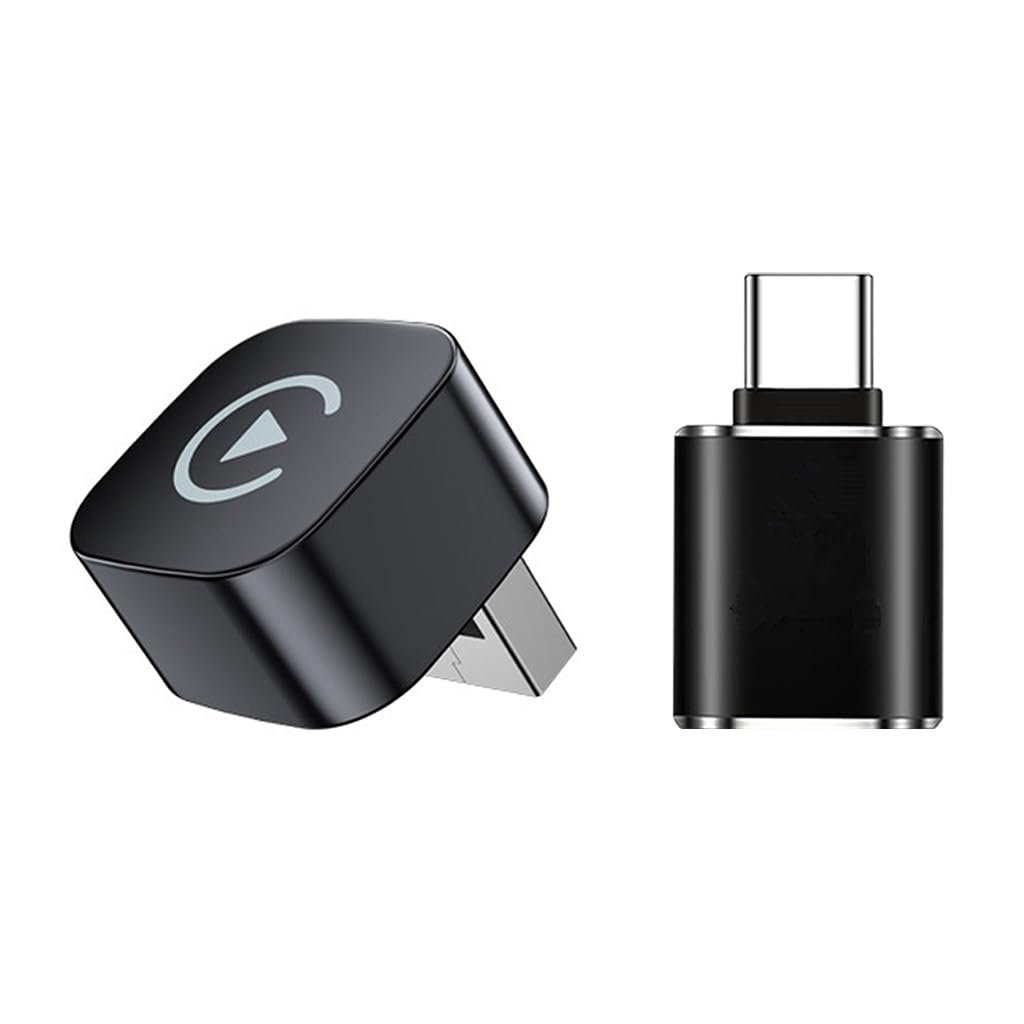 CarDock Wired to Wireless CarPlay & Android Auto Adapter | USB-A Plug with USB-C Converter | Dual-Band WiFi 2.4G/5G | Bluetooth 5.0 | Plug & Play for Car Infotainment Systems (Black)
