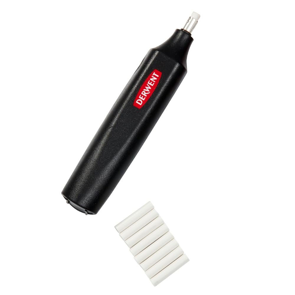 Derwent Battery Operated Eraser with 8 Replacement Erasers, White