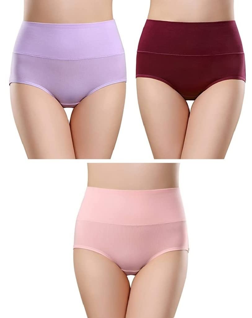PLUMBURY Women’s Cotton High Waist Full Coverage Panty, Size M-XXL (Pack of 3 Panty)