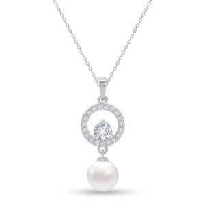 CLARA 925 Sterling Silver Dante Pearl Pendant Earrings Chain Jewellery Set
