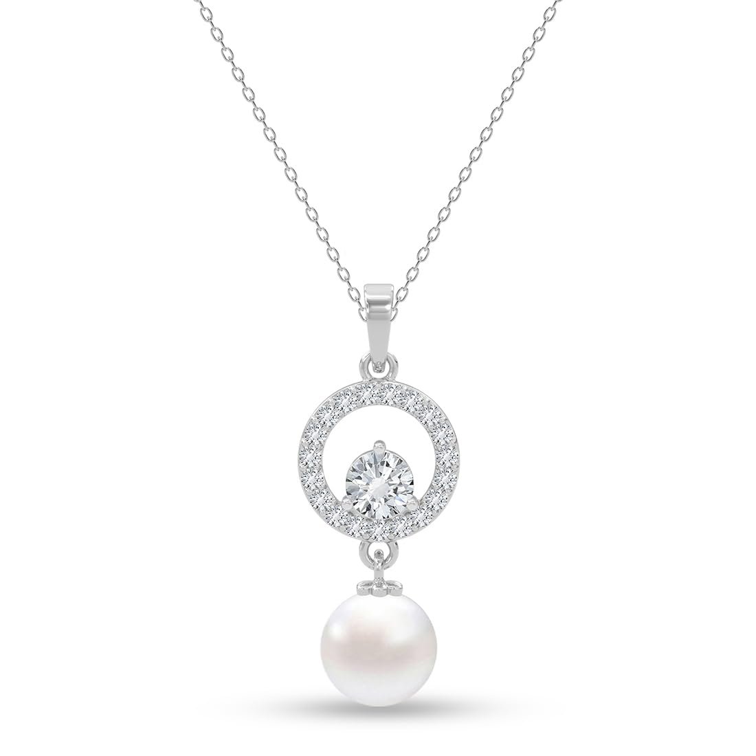 CLARA 925 Sterling Silver Dante Pearl Pendant Earrings Chain Jewellery Set