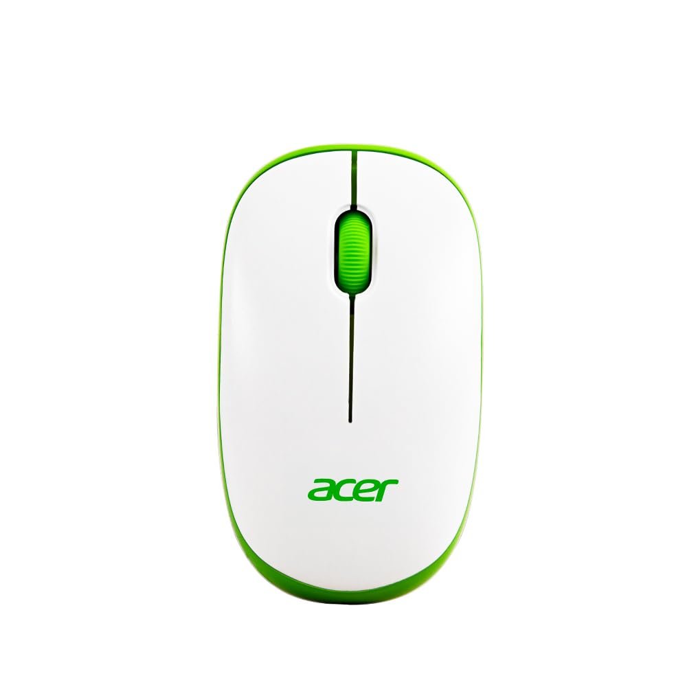acer Flow Wireless Mouse | 1600 DPI Optical Sensor | 2.4GHz Wireless with USB Nano Receiver | Ergonomic Lightweight Design | Smooth Tracking for Laptop, PC & Mac – White/Green
