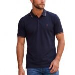 Louis Philippe Men’s Slim Fit Single-Tuck Pique Stylized Sleeve Print and Contrast Tipping Half Sleeve Solid Cotton Polo Tshirt
