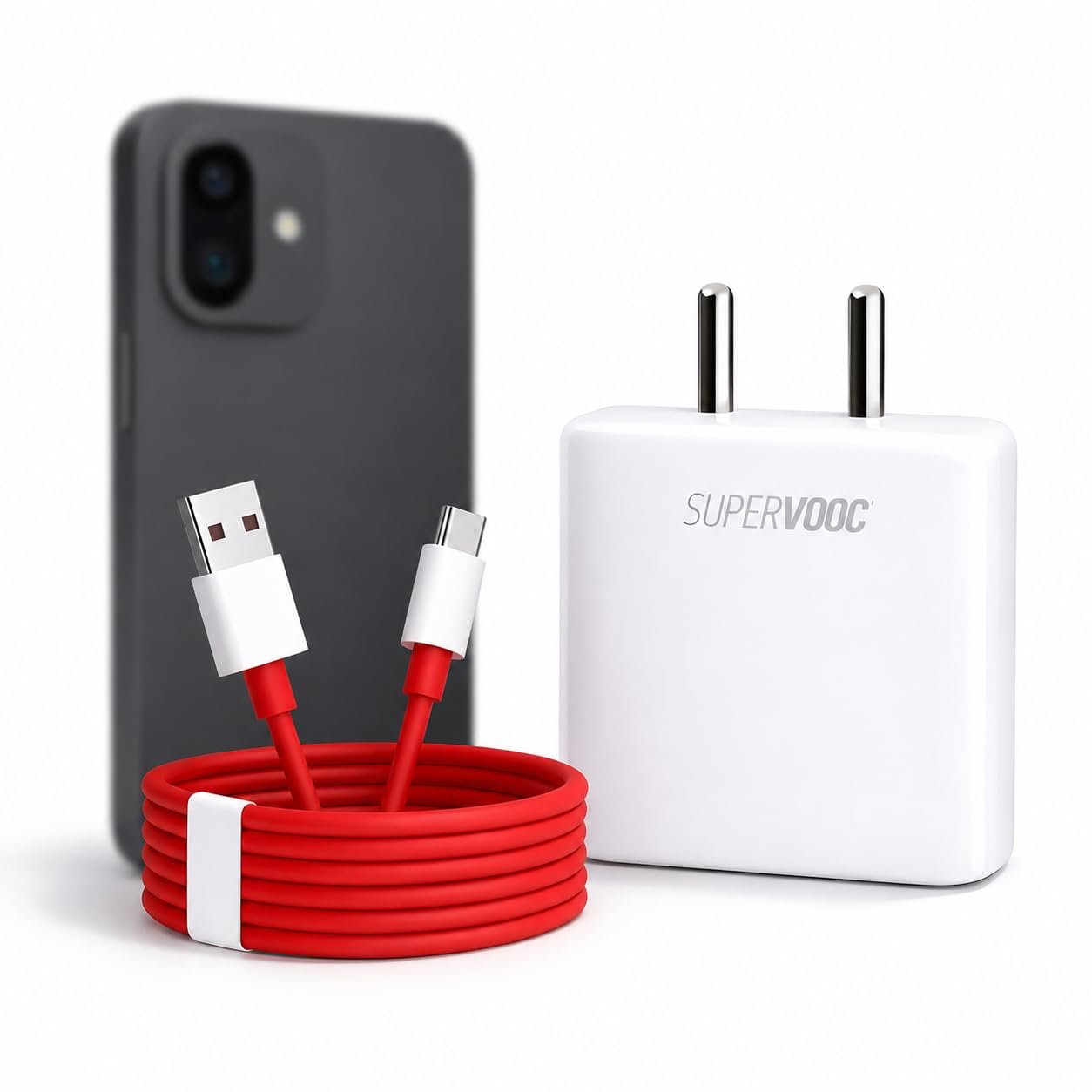 80W Type C Charger Adapter with USB Red Cable, White