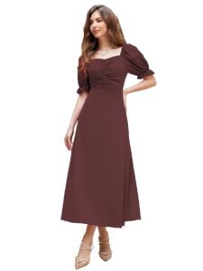 Shasmi Girl’s & Women’s Solid A-Line Ruched Puff Sleeve Maxi Long Evening One Piece Long Dress for Women Stylish (Dress 131)