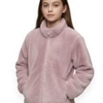 Alan Jones Clothing Girls Furry Fleece Full-Zip Jacket | Soft Fluffy Winter Wear | Cozy Warm Outerwear with Chin Guard & Easy Pull Zipper