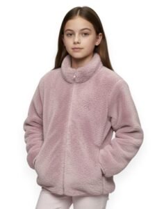 Alan Jones Clothing Girls Furry Fleece Full-Zip Jacket | Soft Fluffy Winter Wear | Cozy Warm Outerwear with Chin Guard & Easy Pull Zipper