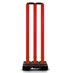 Boldfit Cricket Stumps with Stand Cricket Kit Plastic Wickets for Cricket Standard Wickets for Cricket Ground, Match, Tournament Stump with Stand & Bails-Plastic Wickets Set-Red
