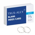 True-Ally unruled Index Flash Cards – 3×5 inch, White, 200 GSM – with Free Binder Rings for Short Notes, cue Card, Cheat Sheets, exam, Interview Preparation (3×5 inch Plain – 75 Sheets)