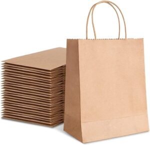 Aakriti Gift Bags – Brown Paper Bags With Handles for Wedding, Party Favors, Kraft Grocery Shopping, Retail Merchandise (8.5″x4.5″x11″, Pack of 25)