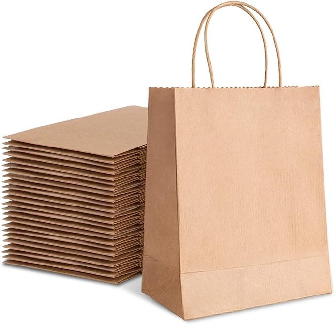 Aakriti Gift Bags – Brown Paper Bags With Handles for Wedding, Party Favors, Kraft Grocery Shopping, Retail Merchandise (8.5″x4.5″x11″, Pack of 25)